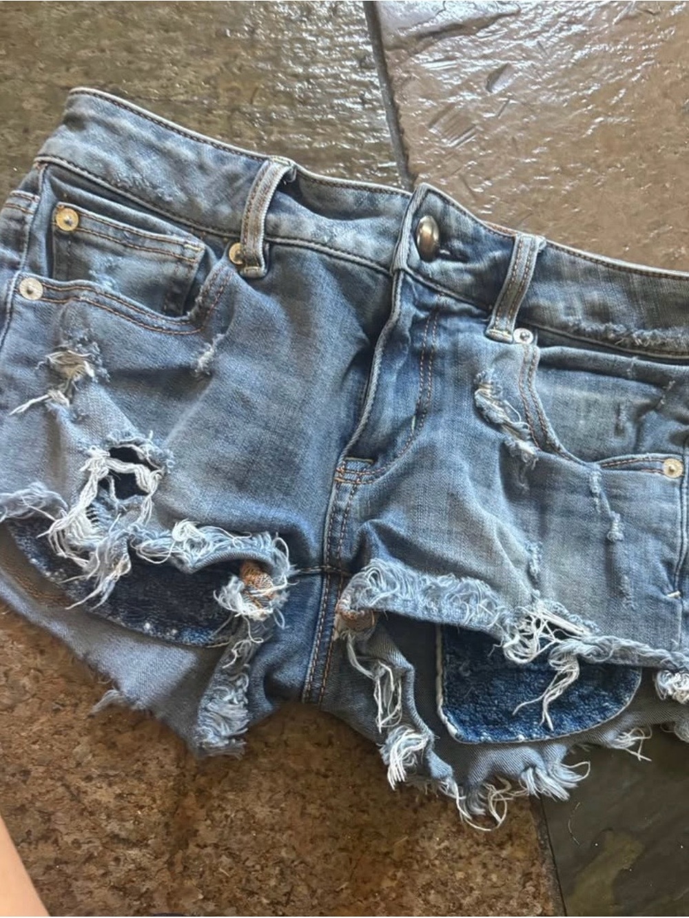 American Eagle Outfitters Light Blue Distressed Denim Cutoff Shorts